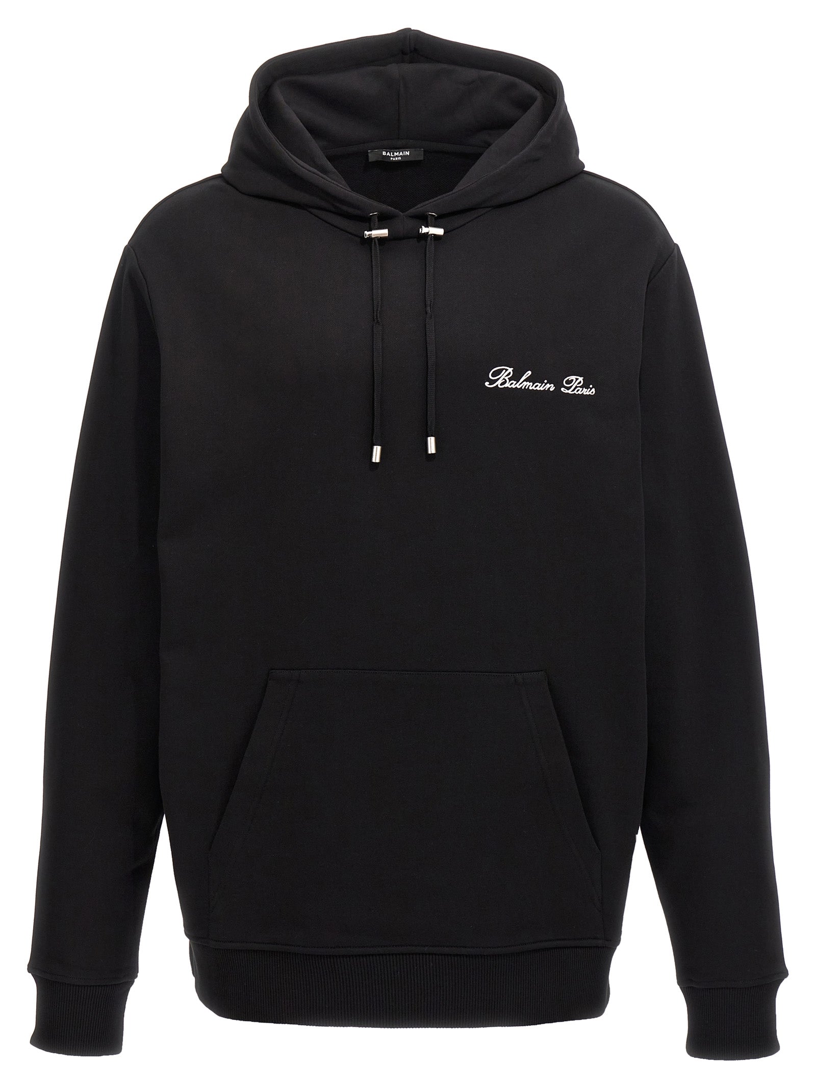 Sweatshirt Hoodie by Balmain for men in organic cotton black & signature features a authentic silhouette, showcasing a sophisticated hooded neckline and authentic detail for a refined finish.