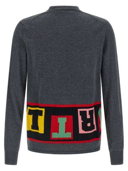 Cardigan by Comme Des Garçons for men in nylon wool & acetate gray features a dramatic silhouette, showcasing a sophisticated crew neckline and dramatic detail for a timeless, premium look.