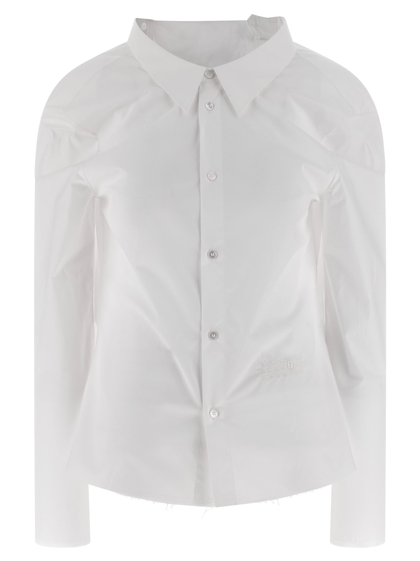 Blouse by MM6 Maison Margiela for women in cotton white & signature presents a discerning silhouette, showcasing a sophisticated and for a truly discerning finish.