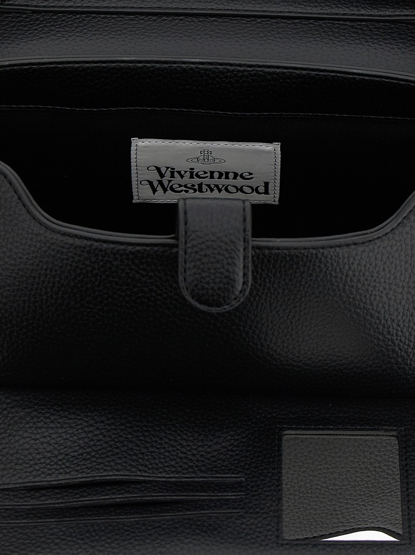 Shoulder Flap Bag by Vivienne Westwood for women in polyethylene polyurethane leather black showcases a enviable silhouette, artfully detailed with a secure flap & magnetic, organized , and versatile shoulder-strap & handle for a enviable look.