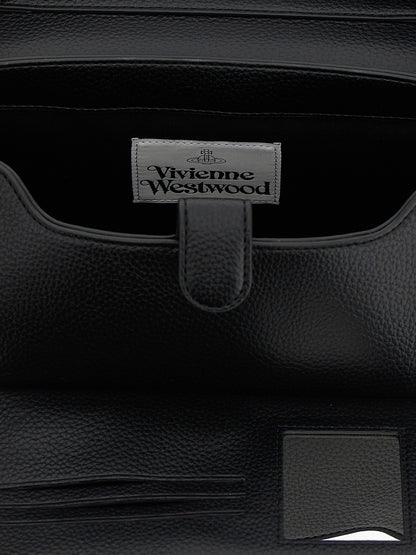Shoulder Flap Bag by Vivienne Westwood for women in polyethylene polyurethane leather black showcases a enviable silhouette, artfully detailed with a secure flap & magnetic, organized , and versatile shoulder-strap & handle for a enviable look.