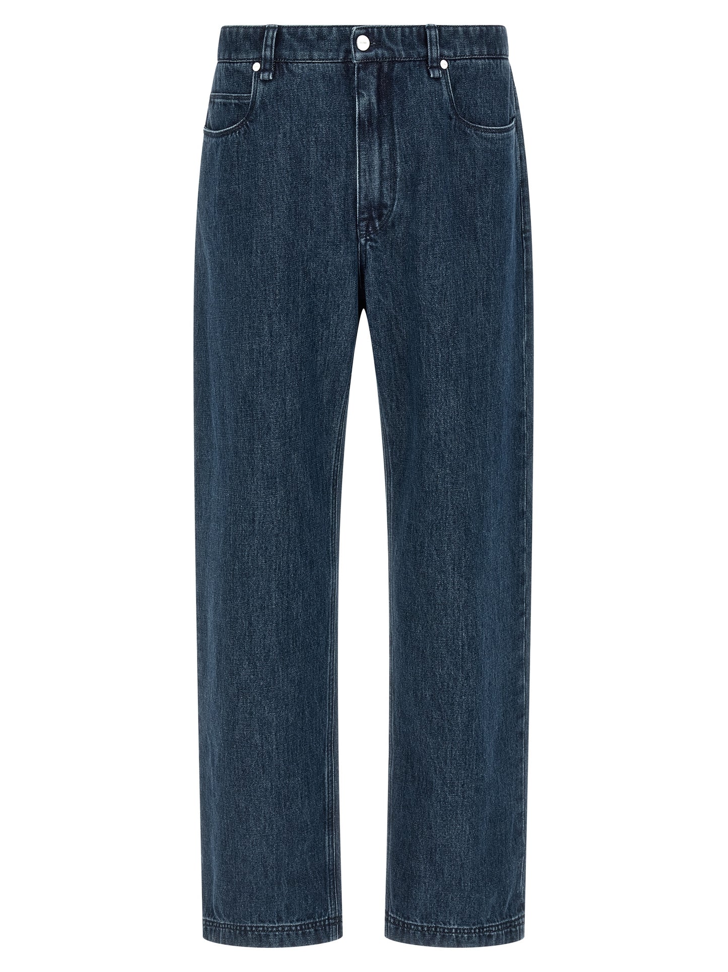 Jeans by Fendi for men in cotton denim blue & print presents a refined pantology silhouette, artfully defined by a refined pantology flared, long, and a sophisticated high rise.
