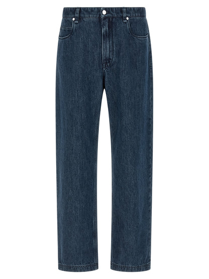 Jeans by Fendi for men in cotton denim blue & print presents a refined pantology silhouette, artfully defined by a refined pantology flared, long, and a sophisticated high rise.
