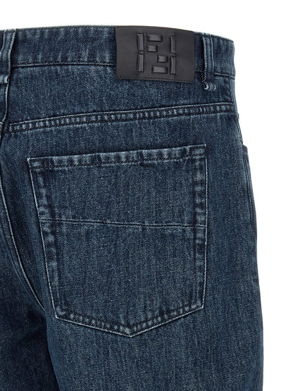 Jeans by Fendi for men in cotton denim blue & print features an sartorial flared and long with a high rise cut for a sartorial finish.