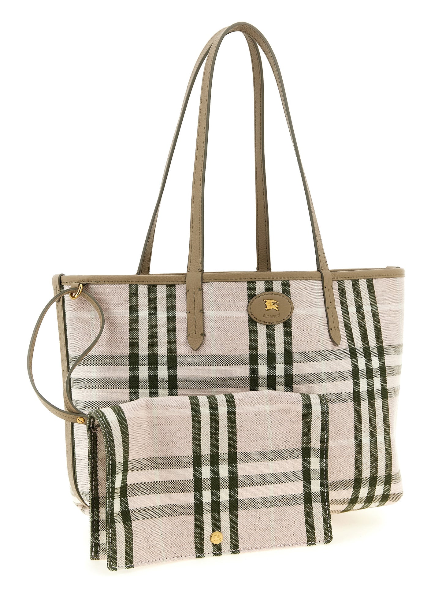 Tote Clutch Bag by Burberry for women in calfskin leather & cotton beige & patterned features a jet-set Bloomsbury Calfskin Leather & Cotton Tote Clutch Bag design, complete with a secure , ample , and versatile handle & detachable-strap for a jet-set look.