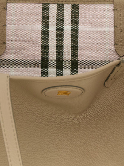 Tote Clutch Bag by Burberry for women in calfskin leather & cotton beige & patterned features an jet-setting Bloomsbury Calfskin Leather & Cotton Tote Clutch Bag design with a secure , jet-setting , and versatile handle & detachable-strap for a jet-setting look.
