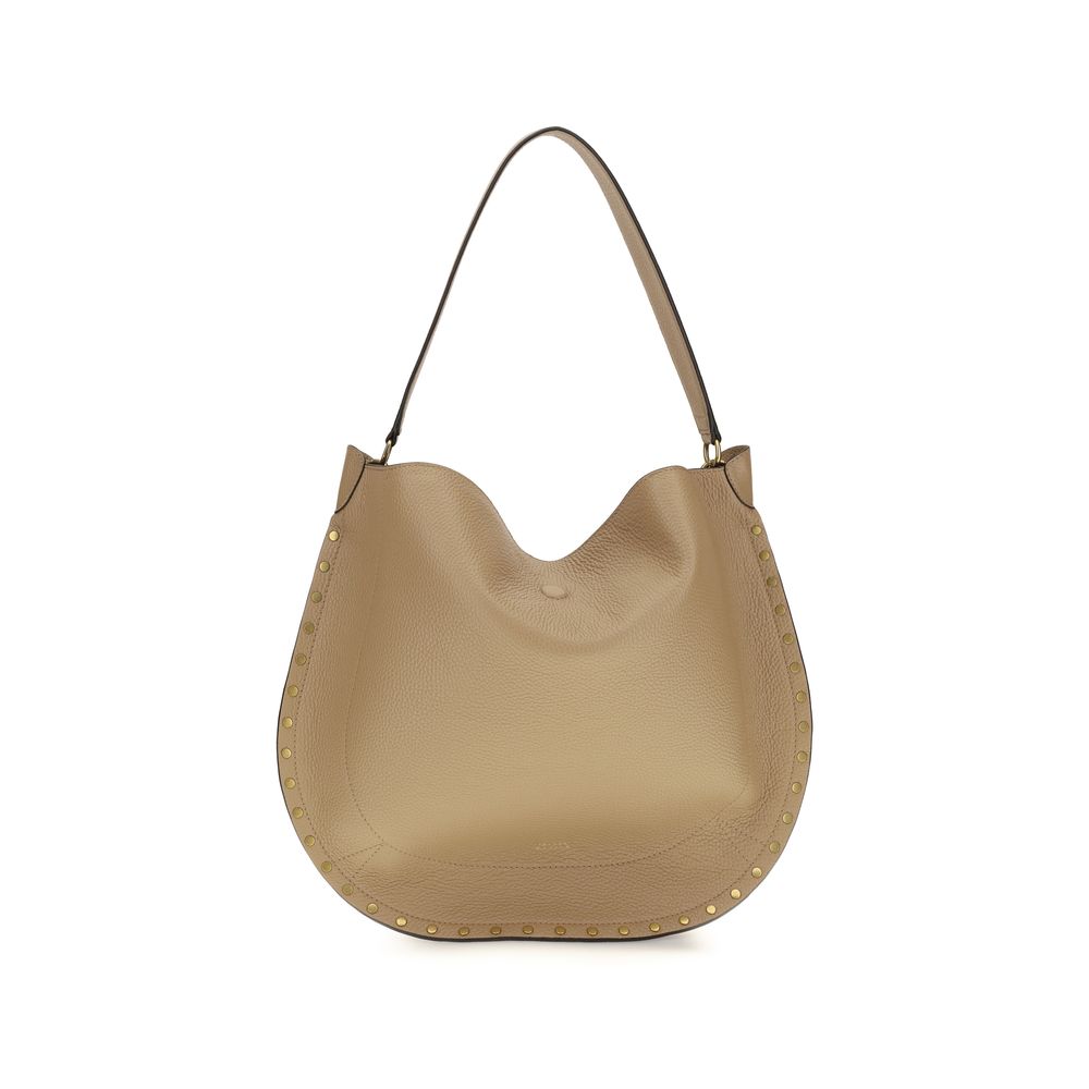 Shoulder Pouch Hobo Bag by Isabel Marant for women in bos taurus calfskin leather beige & gold features an effortlessly chic silhouette with a secure zipper & magnetic, ample , and versatile shoulder-strap & handle for effortlessly chic everyday luxury.
