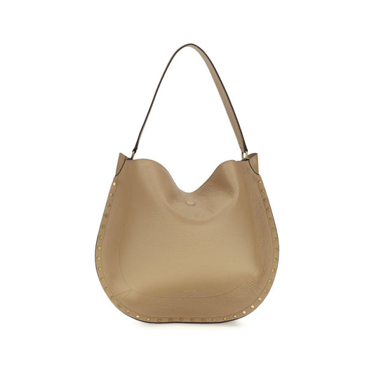 Shoulder Pouch Hobo Bag by Isabel Marant for women in bos taurus calfskin leather beige & gold features an effortlessly chic silhouette with a secure zipper & magnetic, ample , and versatile shoulder-strap & handle for effortlessly chic everyday luxury.