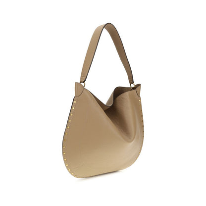 Shoulder Pouch Hobo Bag by Isabel Marant for women in bos taurus calfskin leather beige & gold showcases a enviable silhouette, artfully detailed with a secure zipper & magnetic, organized , and versatile shoulder-strap & handle for a enviable look.