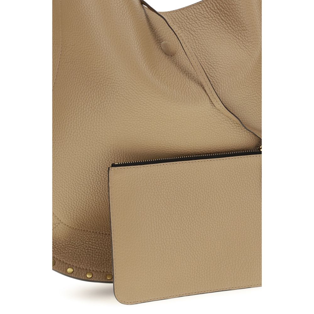 Shoulder Pouch Hobo Bag by Isabel Marant for women in bos taurus calfskin leather beige & gold features a distinguished silhouette, showcasing a secure zipper & magnetic and distinguished with versatile shoulder-strap & handle for a distinguished finish.