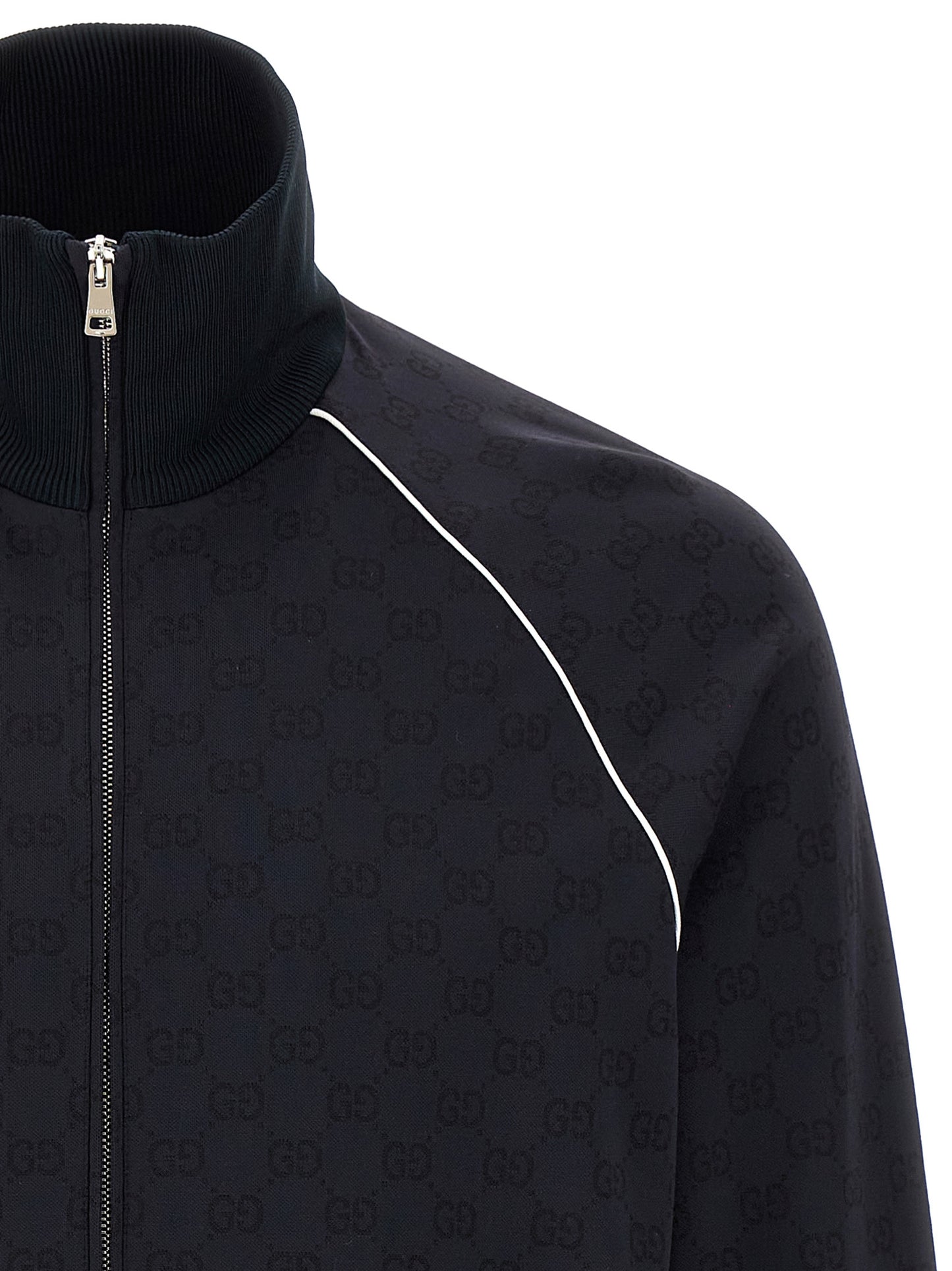 Sweatshirt by Gucci for men in polyamide cotton blue & jacquard showcases a slouchy chic silhouette, artfully detailed with a slouchy chic high-neck neckline and for a slouchy chic finish.