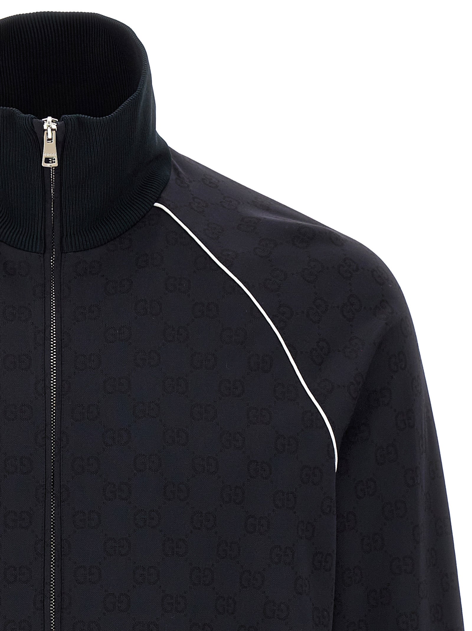 Sweatshirt by Gucci for men in polyamide cotton blue & jacquard showcases a slouchy chic silhouette, artfully detailed with a slouchy chic high-neck neckline and for a slouchy chic finish.