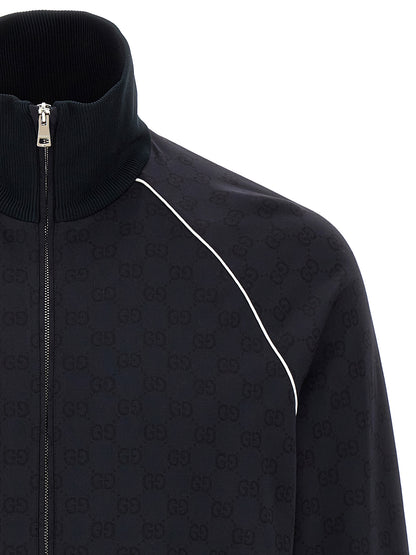 Sweatshirt by Gucci for men in polyamide cotton blue & jacquard showcases a slouchy chic silhouette, artfully detailed with a slouchy chic high-neck neckline and for a slouchy chic finish.