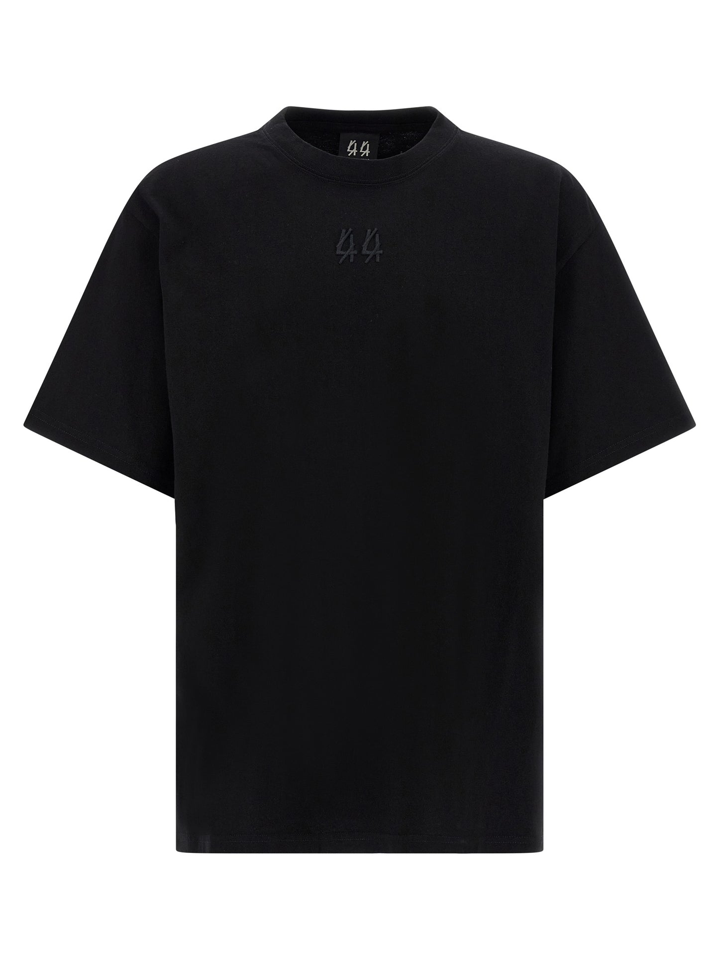 T-Shirt by 44 Label Group for men in cotton black & print showcases a fashionable silhouette, elegantly detailed with a fashionable short-sleeve and crew neckline for a sophisticated, high-fashion look.