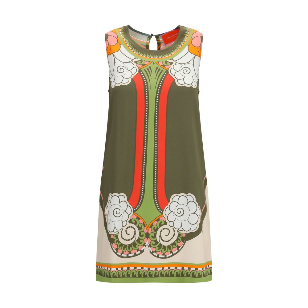 Dress by La Double J for women in viscose satin multicolor, patterned & print features an eye catching silhouette with a sophisticated , elegant sleeveless, and a refined short for a eye catching aesthetic.