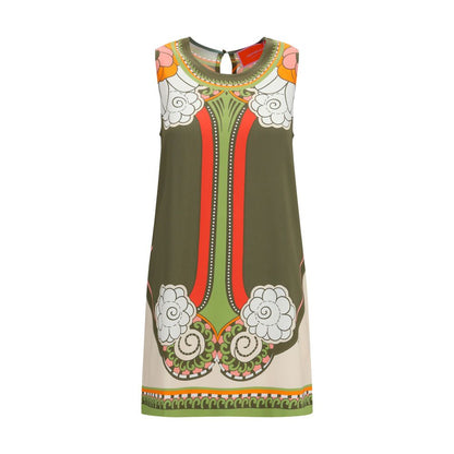 Dress by La Double J for women in viscose satin multicolor, patterned & print features an eye catching silhouette with a sophisticated , elegant sleeveless, and a refined short for a eye catching aesthetic.