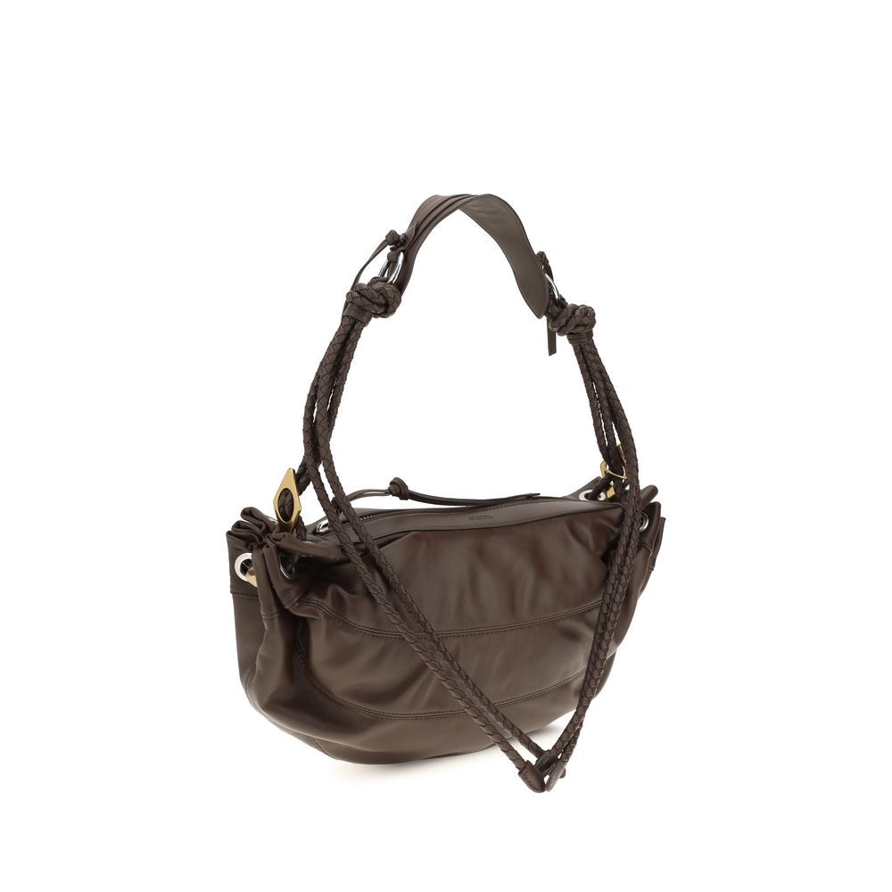 Shoulder Bag by Isabel Marant for women in lambskin leather black, brown & signature presents a versatile silhouette, showcasing a secure zipper and versatile cardholder with versatile shoulder-strap, adjustable-strap & handle for a sophisticated look.