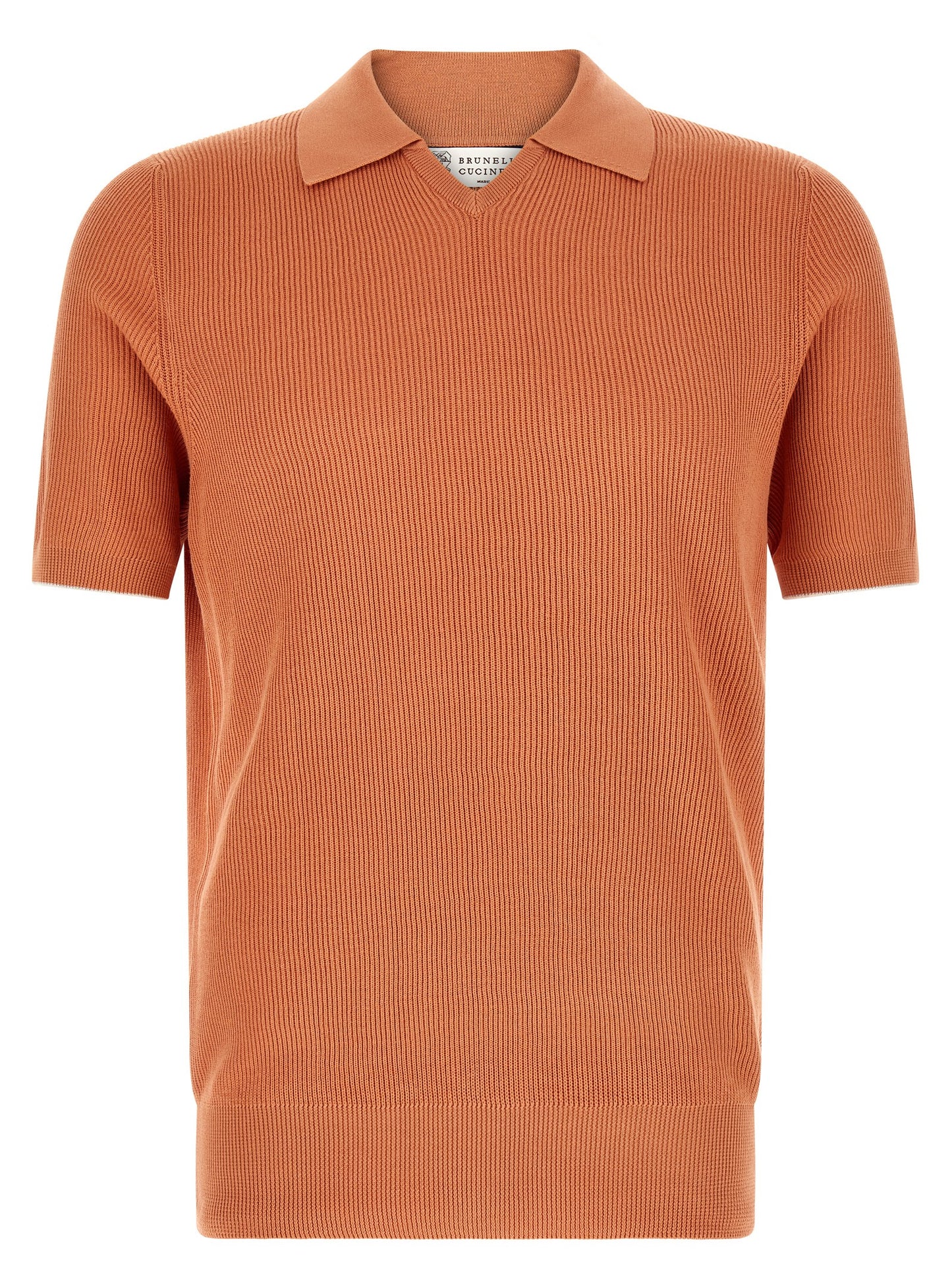 Polo Shirt by Brunello Cucinelli for men in cotton orange & terracotta features a eye catching silhouette, showcasing a refined v-neck neckline and for a eye catching finish.