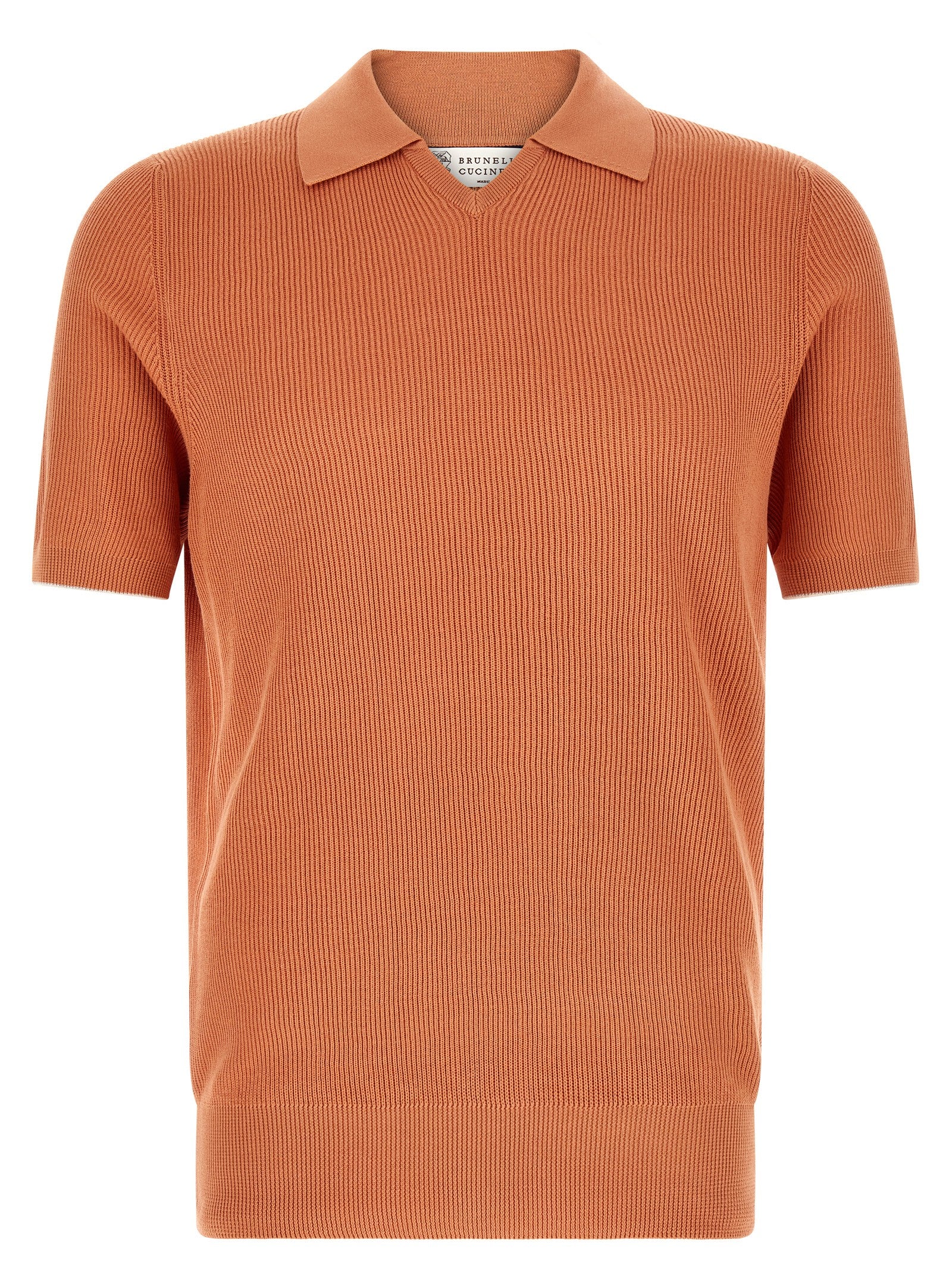 Polo Shirt by Brunello Cucinelli for men in cotton orange & terracotta features a eye catching silhouette, showcasing a refined v-neck neckline and for a eye catching finish.