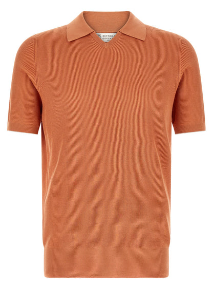 Polo Shirt by Brunello Cucinelli for men in cotton orange & terracotta features a eye catching silhouette, showcasing a refined v-neck neckline and for a eye catching finish.