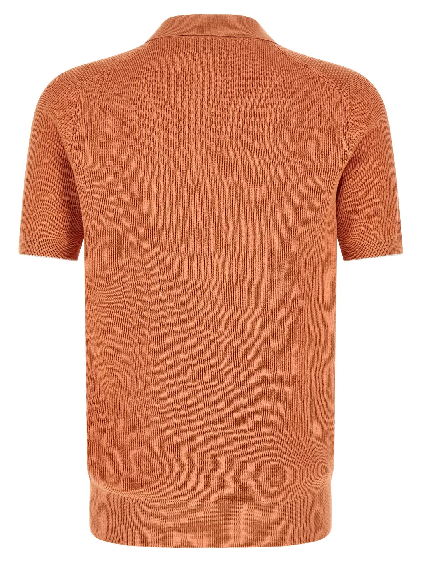 Polo Shirt by Brunello Cucinelli for men in cotton orange & terracotta showcases a sharp silhouette, detailed with a refined v-neck neckline and sharp for a sophisticated finish.