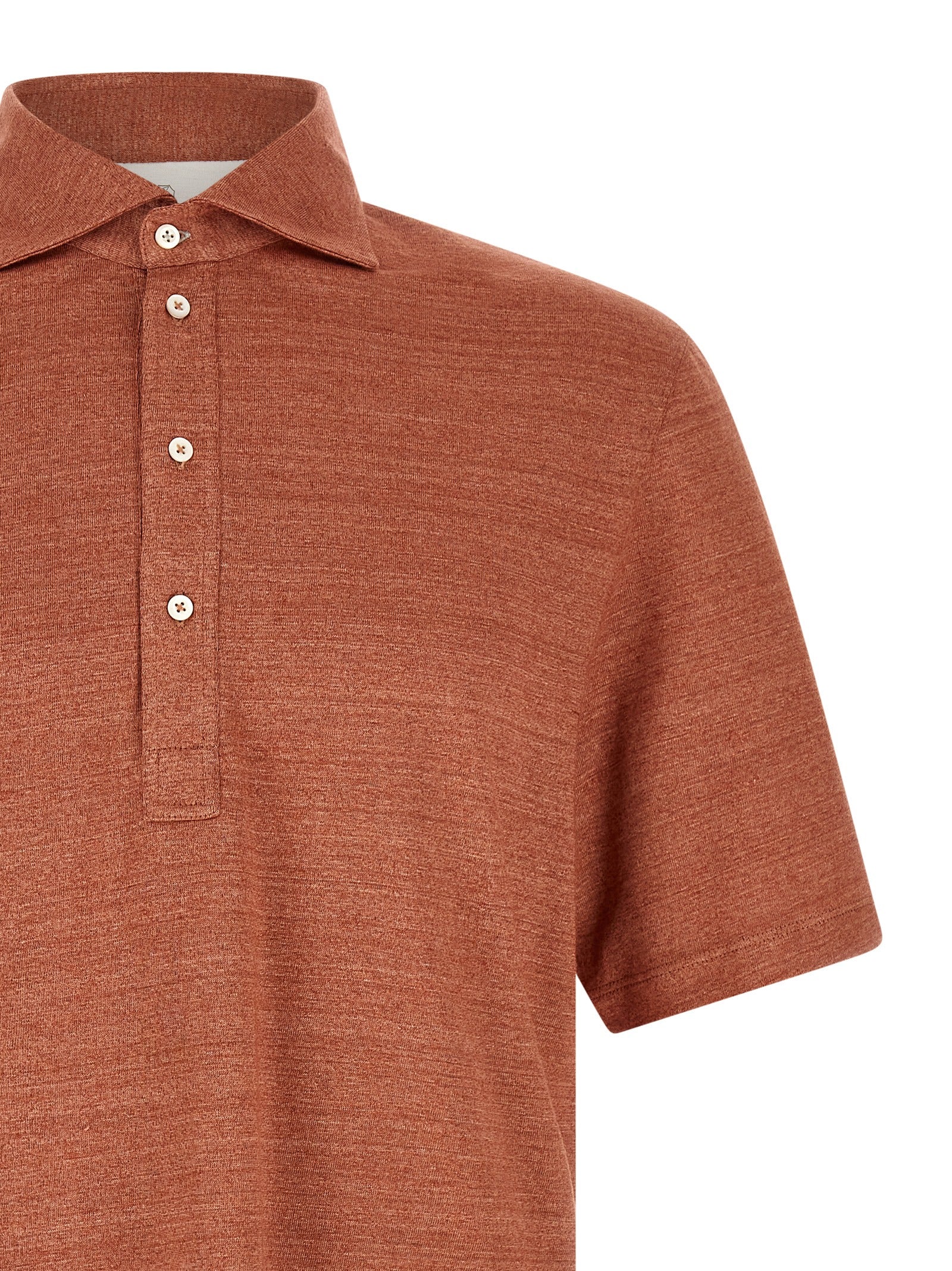 Polo Shirt by Brunello Cucinelli for men in linen & cotton orange features a eye catching silhouette, showcasing a refined shirt-collar neckline and for a eye catching finish.
