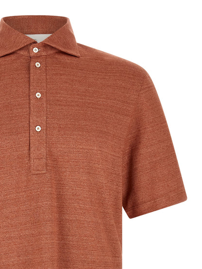 Polo Shirt by Brunello Cucinelli for men in linen & cotton orange features a eye catching silhouette, showcasing a refined shirt-collar neckline and for a eye catching finish.