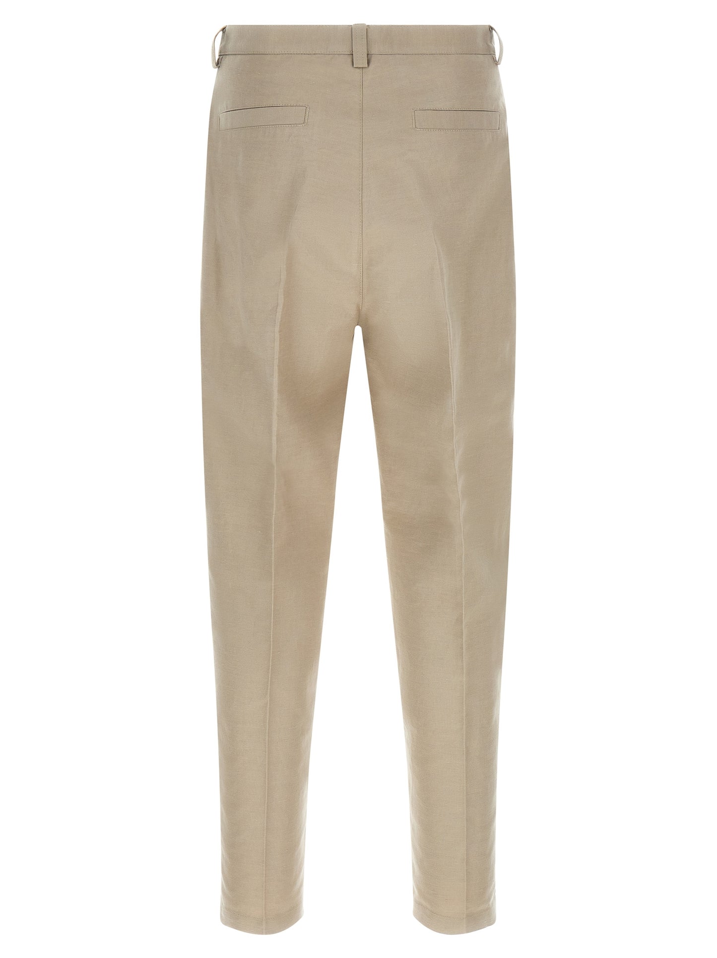 Trousers by Brunello Cucinelli for men in linen & cotton brown presents a perennial silhouette, meticulously tailored with a tapered-leg cut, long finish, and an elegant .