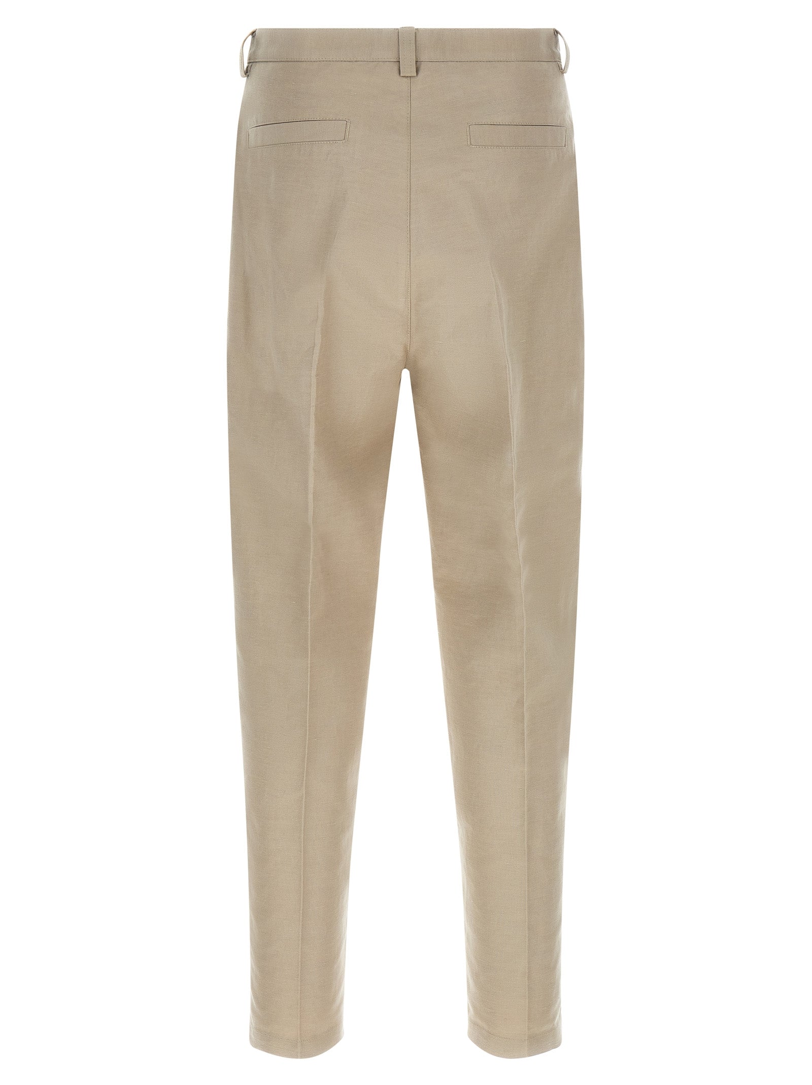 Trousers by Brunello Cucinelli for men in linen & cotton brown presents a perennial silhouette, meticulously tailored with a tapered-leg cut, long finish, and an elegant .