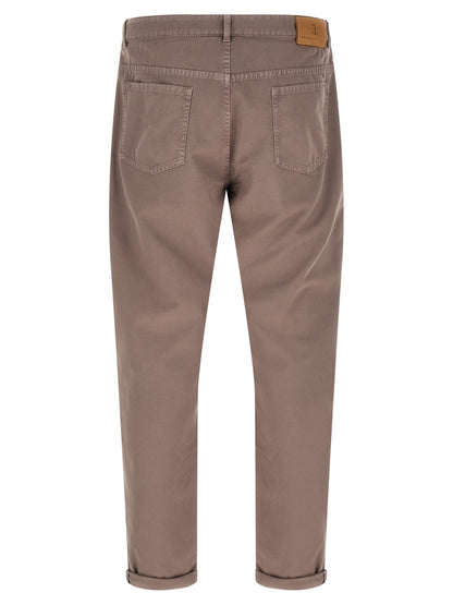 Trousers by Brunello Cucinelli for men in cotton brown presents a smart silhouette, meticulously detailed with a smart straight-leg, a smart long, and a smart .