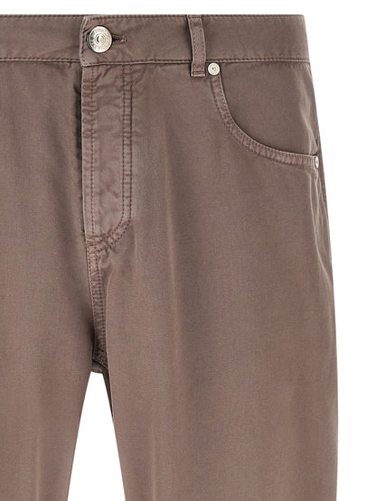 Trousers by Brunello Cucinelli for men in cotton brown features an on trend silhouette, showcasing a sophisticated straight-leg with a long and for an on trend finish.