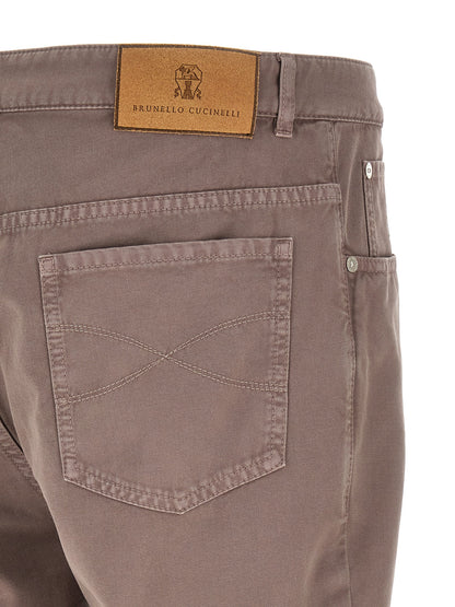 Trousers by Brunello Cucinelli for men in cotton brown features an sartorial silhouette, showcasing a precise straight-leg and long with a sartorial for a refined look.