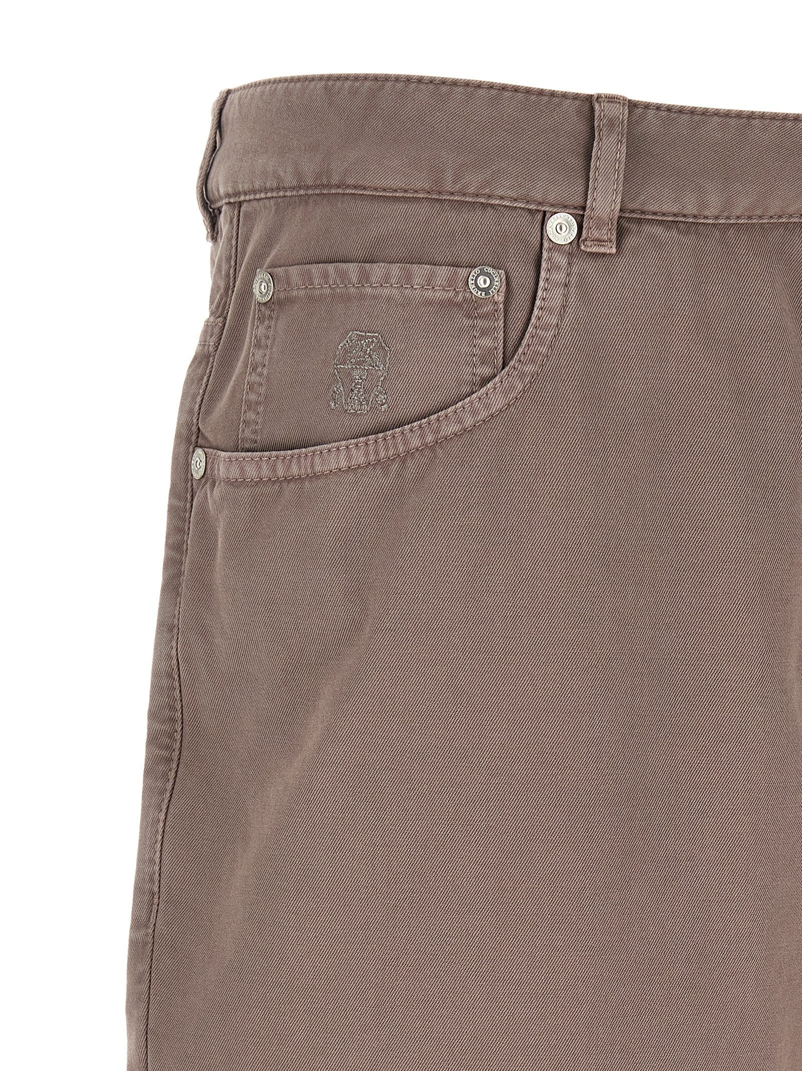 Trousers by Brunello Cucinelli for men in cotton brown features a artisanal silhouette, showcasing a sophisticated straight-leg with a long and for a artisanal finish.