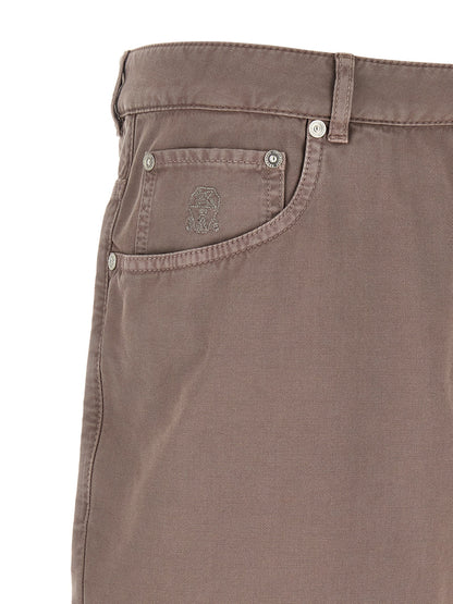 Trousers by Brunello Cucinelli for men in cotton brown features a artisanal silhouette, showcasing a sophisticated straight-leg with a long and for a artisanal finish.