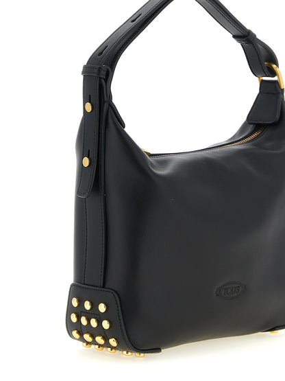 Mini Shoulder Hobo Bag by Tod's for women in bos taurus calfskin leather black, gold & signature features a effortless sophistication silhouette, secured by a zipper with ample and versatile shoulder-strap, adjustable-strap & handle for a effortless sophistication finish.