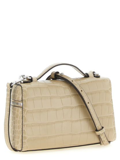 Shoulder Bag by Tory Burch for women in crocodile skin leather beige, silver, signature-print & print features an effortlessly chic silhouette with a secure zipper, ample , and versatile shoulder-strap & detachable-strap for effortlessly chic everyday luxury.