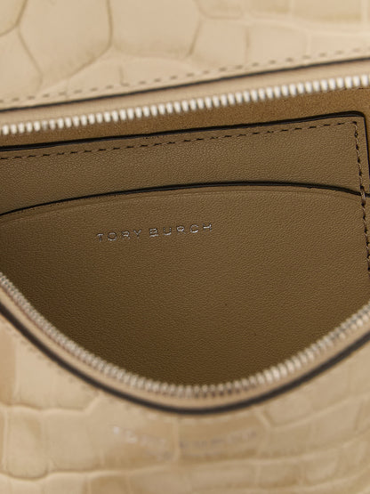 Shoulder Bag by Tory Burch for women in crocodile skin leather beige, silver, signature-print & print features a enviable silhouette, showcasing a secure zipper, ample , and enviable shoulder-strap & detachable-strap for a enviable finish.