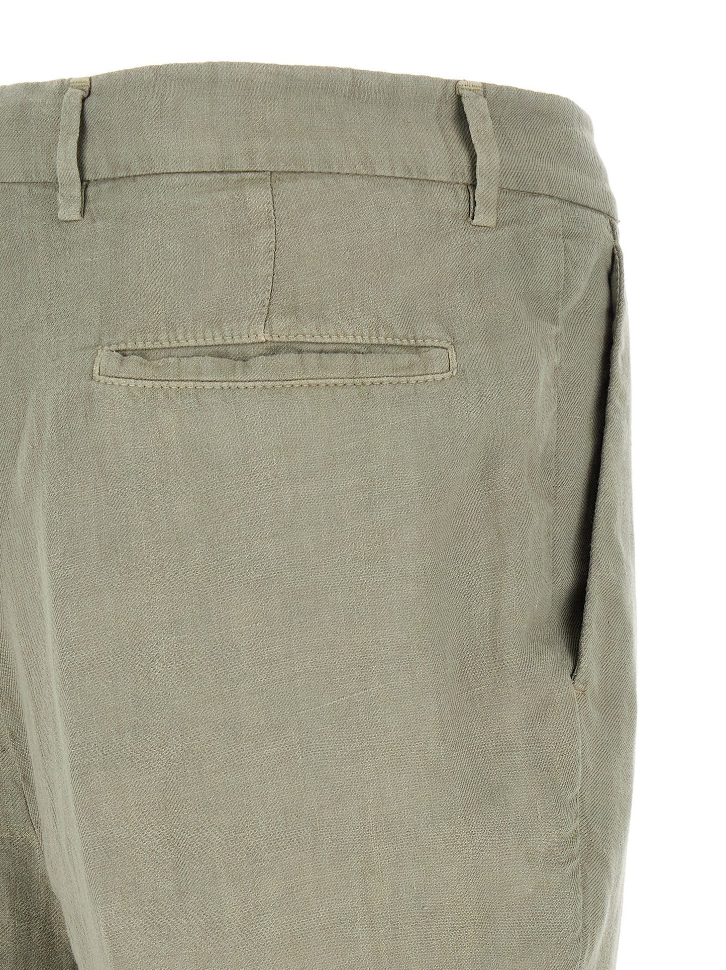 Trousers by Brunello Cucinelli for men in linen bicolour, green, horn, olive & signature features an sartorial silhouette, showcasing a precise tapered-leg & relaxed-fit and long with a sartorial for a refined look.