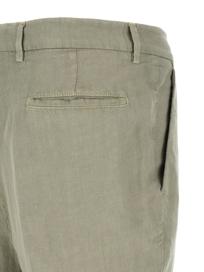 Trousers by Brunello Cucinelli for men in linen bicolour, green, horn, olive & signature features an sartorial silhouette, showcasing a precise tapered-leg & relaxed-fit and long with a sartorial for a refined look.