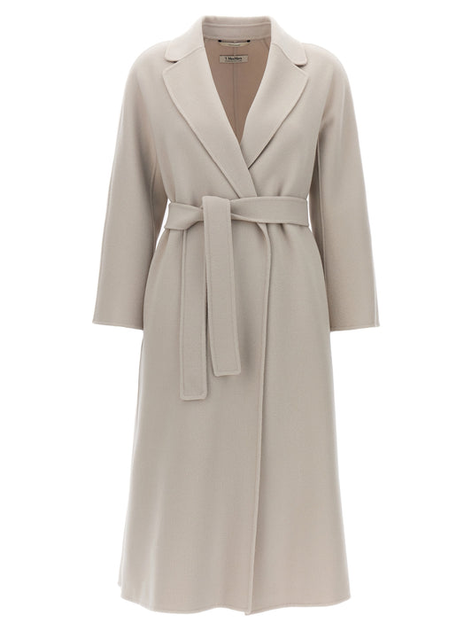Overcoat by S Max Mara for women in virgin wool beige showcases a architectural silhouette, artfully detailed with a distinctive and functional for a architectural finish.