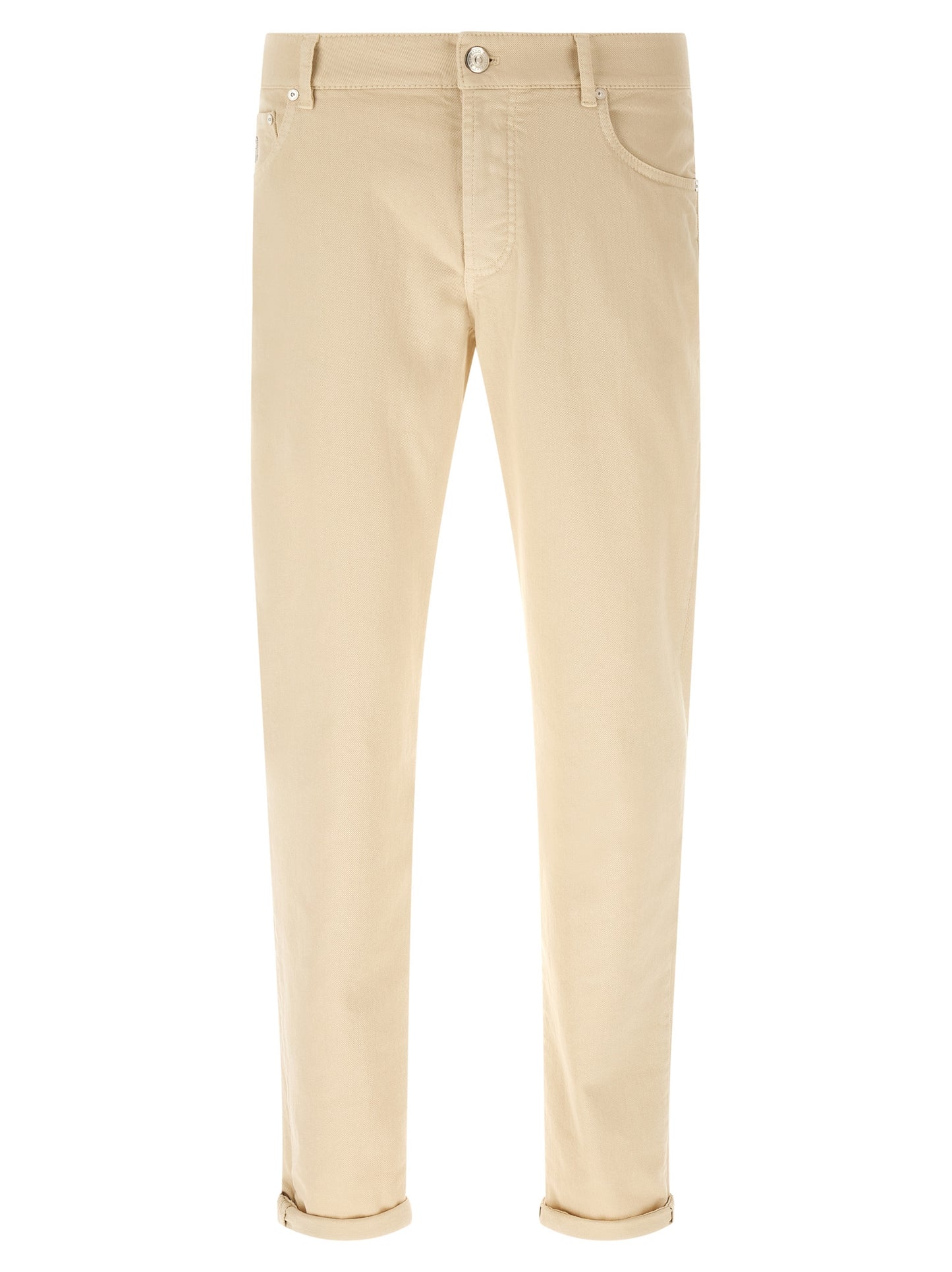 Jeans by Brunello Cucinelli for men in stretch denim cotton canvas beige features an refined tailoring silhouette, showcasing a premium tapered-leg & straight-leg with a and long cut for a refined tailoring look.