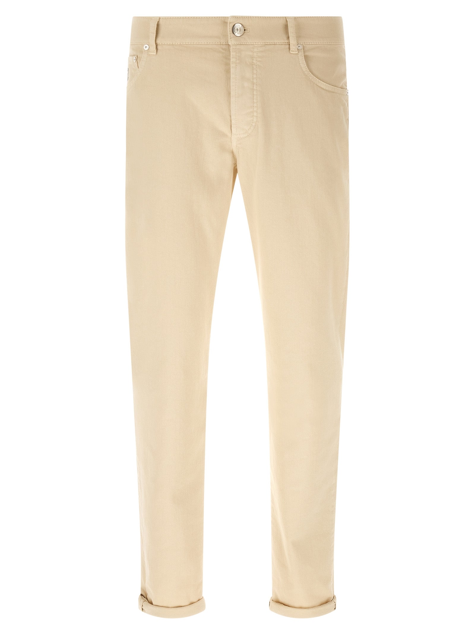 Jeans by Brunello Cucinelli for men in stretch denim cotton canvas beige features an refined tailoring silhouette, showcasing a premium tapered-leg & straight-leg with a and long cut for a refined tailoring look.