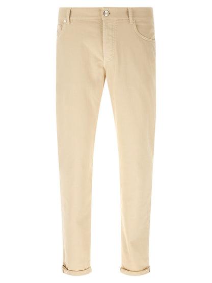 Jeans by Brunello Cucinelli for men in stretch denim cotton canvas beige features an refined tailoring silhouette, showcasing a premium tapered-leg & straight-leg with a and long cut for a refined tailoring look.