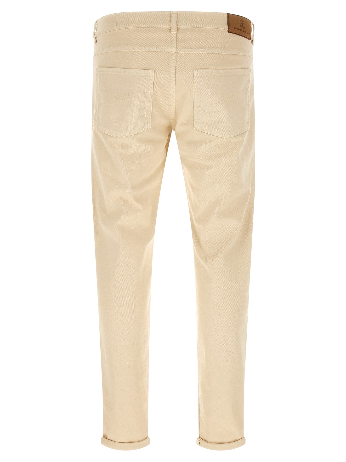 Jeans by Brunello Cucinelli for men in stretch denim cotton canvas beige features an sophisticated and tapered-leg & straight-leg with a precise long, creating a sophisticated and sophisticated silhouette.
