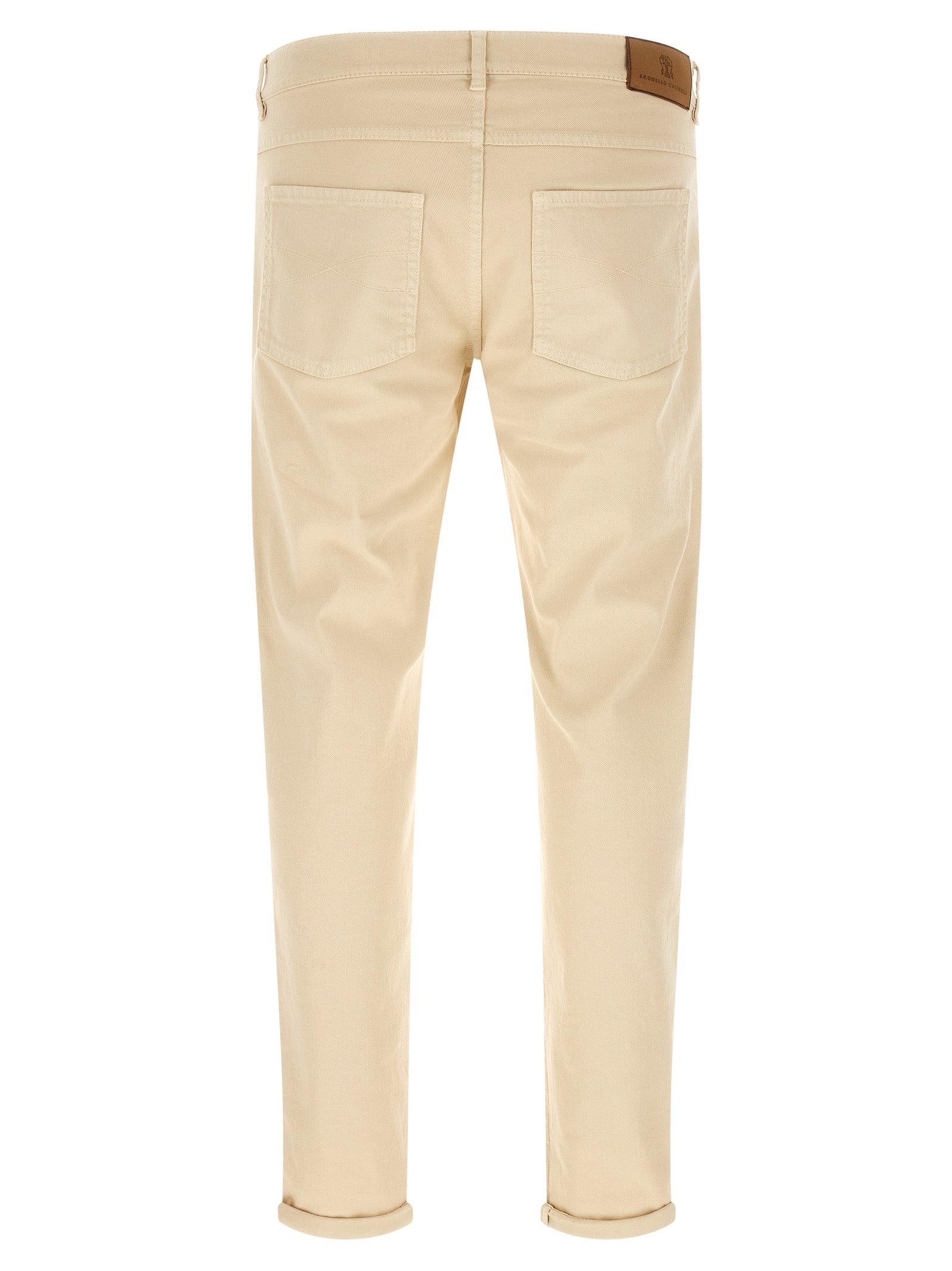 Jeans by Brunello Cucinelli for men in stretch denim cotton canvas beige features an sophisticated and tapered-leg & straight-leg with a precise long, creating a sophisticated and sophisticated silhouette.