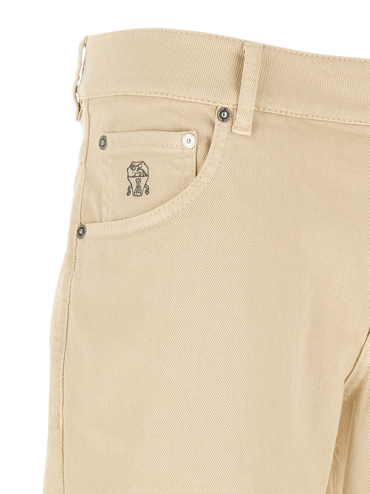 Jeans by Brunello Cucinelli for men in stretch denim cotton canvas beige features an sartorial tapered-leg & straight-leg and long with a cut for a sartorial finish.