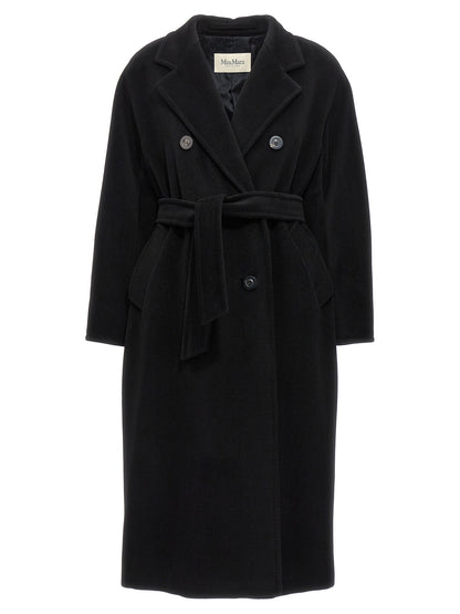 Overcoat by Max Mara for women in virgin cashmere wool black & horn features an satoral silhouette, showcasing a sophisticated and satoral pockets for a premium, timeless look.