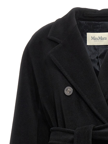 Overcoat by Max Mara for women in virgin cashmere wool black & horn showcases a enveloping silhouette, detailed with distinctive pockets and a enveloping .
