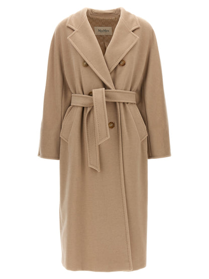 Overcoat by Max Mara for women in virgin cashmere wool beige, horn, jacquard & monogram showcases a architectural silhouette, artfully detailed with a distinctive and functional for a architectural finish.
