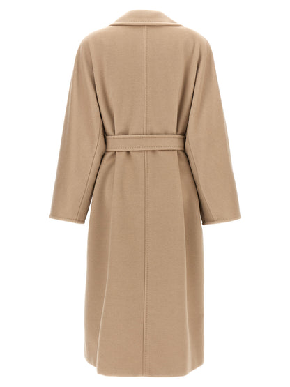 Overcoat by Max Mara for women in virgin cashmere wool beige, horn, jacquard & monogram showcases a enveloping silhouette, detailed with distinctive and a enveloping .